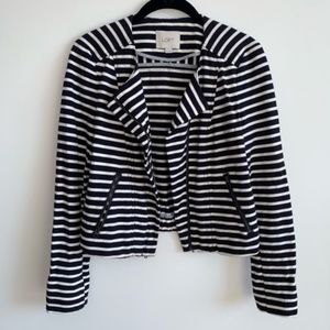 LOFT Blue and White Stripe Blazer with Zipper